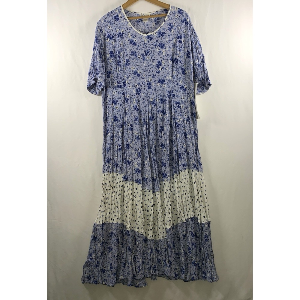 VTG 90s Cottage Patchwork Floral Maxi Dress L/XL Romantic Modest Flowy Crinkle